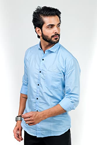 Image of HARPITA Men's Solid Regular Fit Cotton Casual Shirt with Spread Collar & Full Sleeves