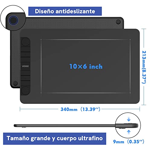 Grafiktablett VEIKK VK1060PRO,10x6 Zoll Drawing Tablet with 8 Shortcut Keys,Grafiktabletts hat...