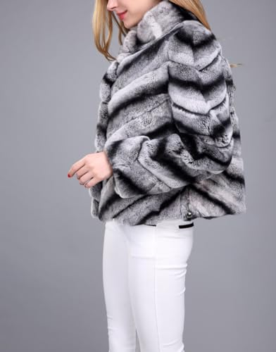 LVCOMEFF Lady Genuine Rex Rabbit Fur Chinchilla Outwear Plus size Coat Women Jacket (US, Alpha, X-Small, Regular, Regular)3