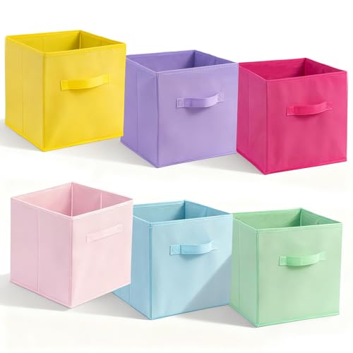 YTSMFL Lot de 6 boîtes de rangement pliables en tissu non tissé 27 x 27 x 28 cm avec poignée 6 couleurs Boîtes de rangement pour armoire et rangement