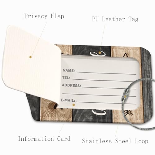 Couple Luggage Tags for Suitcases,Let The Adventure Begin 2 Pack Travel Suitcase Tags,Wood Stripes Traveling Accessories Baggage Tag Label with Steel Loop,Bride Groom Travel Gifts3