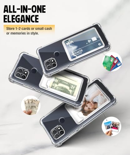 Image of WOW IMAGINE Transparent Back Cover Case for Oppo A15 | Oppo A15s | Flexible Built-in Slim Card Pockets Wallet | 360 Camera Protection TPU | Soft Silicone Mobile Cover - Transparent