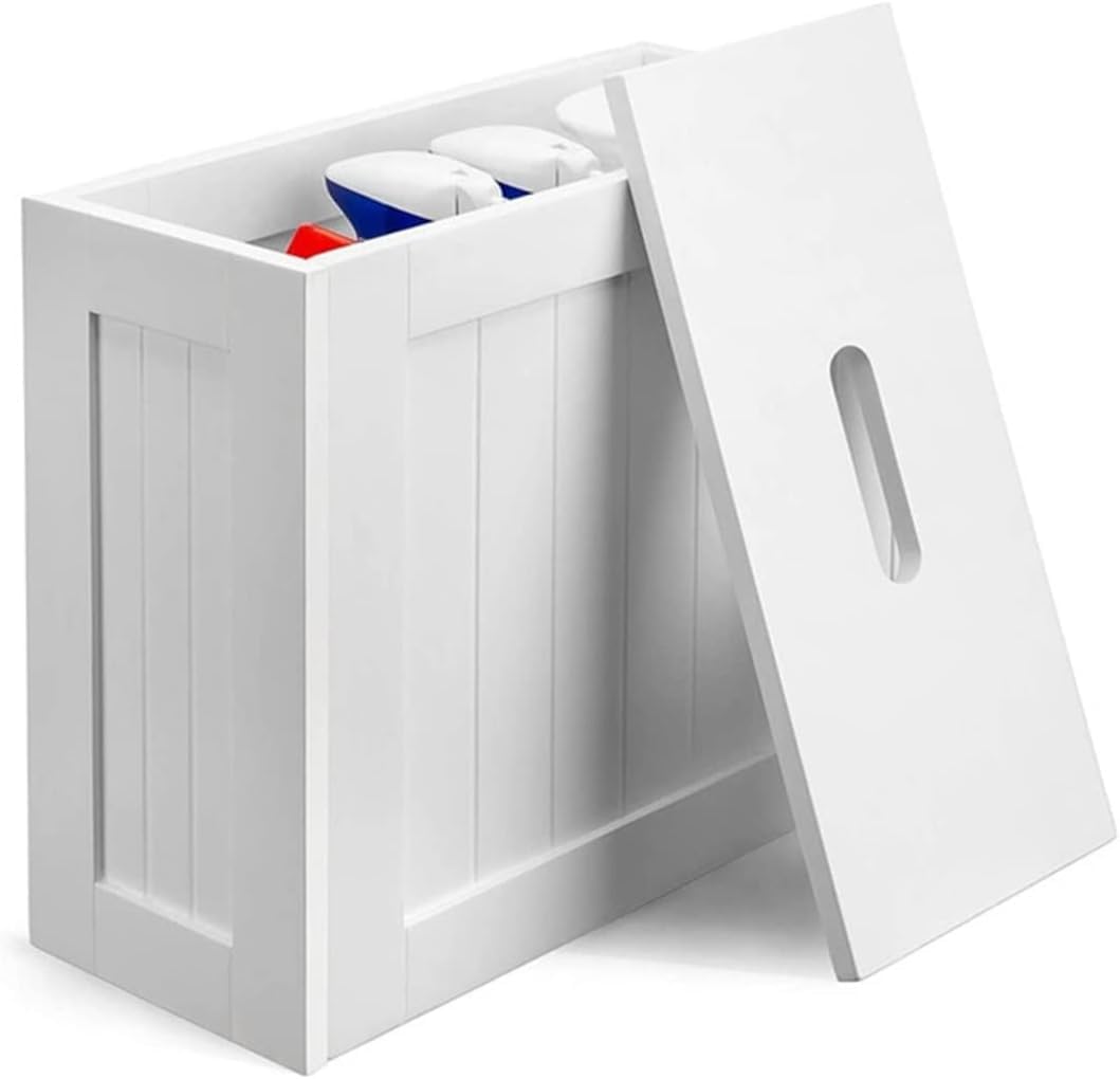AAMEN White Bathroom Storage Box, Compact Wooden Shaker, Multi-Purpose Cleaning Tidy Box, Toilet Caddy Storage, 31 x 17 x 33cm; 3.2 Kg