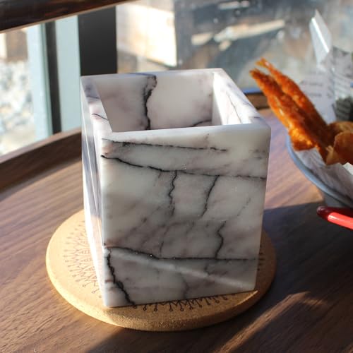 Natural Lilac Marble Toothbrush Holders for Bathroom, Marble Makeup Brush Holder Countertop Organizer