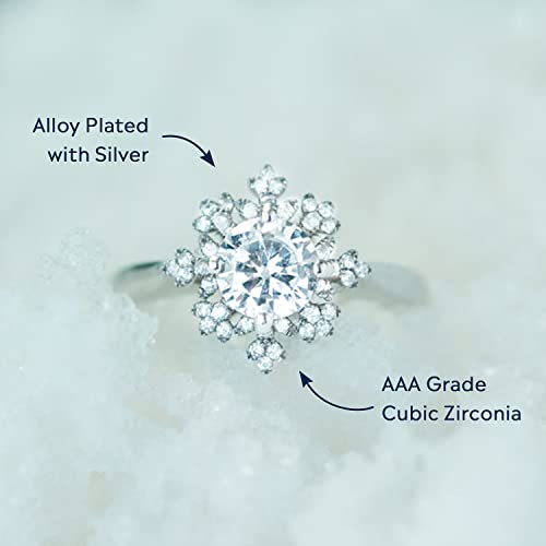 STORYJEWELLERY Snowflake Promise Rings for Women, Silver Cubic Zirconia Dainty Snowflake Statement Rings for Women, Birthday Christmas Valentines Gifts3