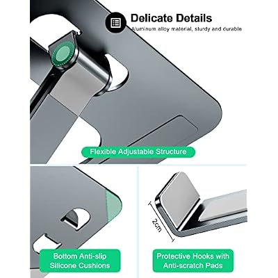 RIWUCT Foldable Laptop Stand, Height Adjustable Ergonomic Computer Stand for Desk, Aluminum Portable Laptop Riser Holder Notebook Mount Compatible with MacBook Pro Air, HP, Dell 10-16(Gray)