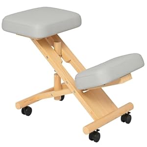 HOMCOM Ergonomic Kneeling Chair, Wood Adjustable Stool for Home and Office, Improve Your Posture with an Angled Seat and Casters, Cream White