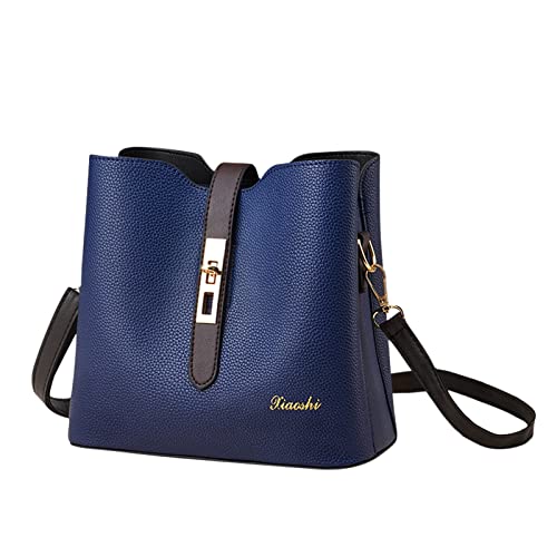 Borsa a tracolla da donna a mano Elegante a secchiello a Spalla Messenger pelle PU Borse a Shopping Viaggio Sacchetto Borsetta Blu