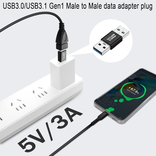 QIANRENON Wtyczka USB 3.0 wtyczka na wtyczkę kąt 180 stopni, przedłużacz 5 Gbps, USB 3.0, USB 3.1, gen1, ładowanie danych, złącze wsteczne, wtyczka 5 V/3 A, powłoka Al, do rozszerzenia USB, laptopa,