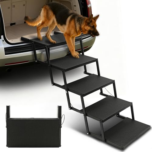 Dog Steps for Car and Truck 25.6 H Foldable Dog Stairs for Large Dogs Lightweight Pet Stairs Supports Up to 350 lbs 5 Steps