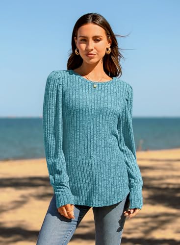 MIHOLL Women's Puff Long Sleeve Shirts Casual Knit Blouses Crew Neck Elegant Tunic Tops3