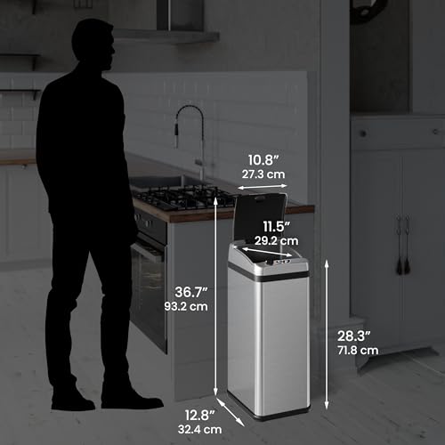 Image of iTouchless 13 Gallon Sensor Kitchen Trash Can with Lid and AC Adapter, Odor Filter, Platinum Limited Edition Garbage Bin Trashcan for Home Office Office Bedroom Living Room Garage Slim Waste Basket