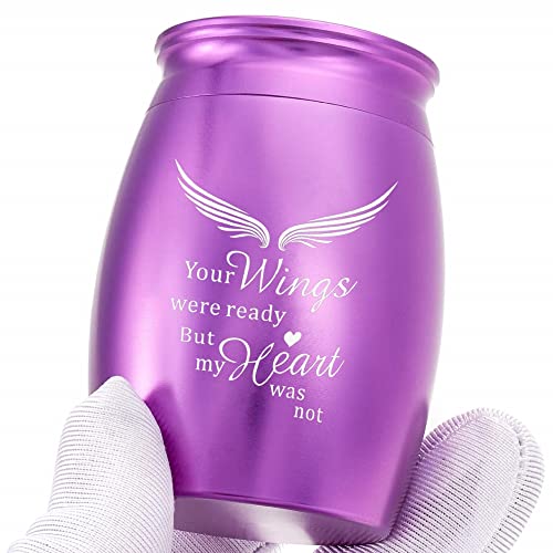 Image of Mini Keepsake Urn for Adult Ashes Female /Mom /Women /Grandma | 2.7Inch Small Purple Cremation Urns for Human Ashes with Angel Wings, Little Decorative Memorial Keepsake