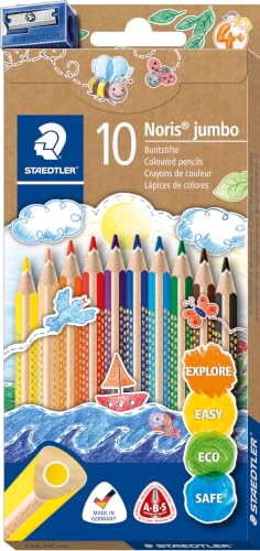 STAEDTLER Noris Jumbo 128 Buntstifte &ndash; 10 Farben, mit Spitzer