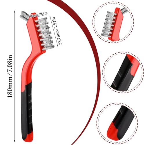 Image of 18PCS Wire Scratch Brush Set Soft Grip for Rust, Dirt & Paint Scrubbing with Deep Cleaning (Stainless Steel Wire)