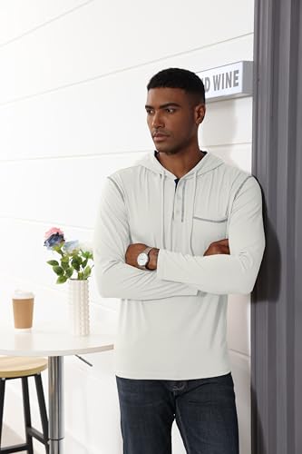 Halfword Mens Hoodies Long Sleeve Button Neck T Shirts Casual Sport Sweatshirts Athletic Hooded Jumpers White 3XL - Image 3