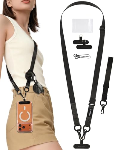 Image of VVAAGG Cell Phone Lanyard for iPhone: Adjustable Phone Strap Crossbody Neck and Wrist Strap Anti-Theft Lanyard Travel Essential Compatible for iPhone Android Smartphones