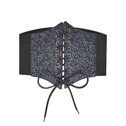 Wide Elastic Waist Belt Stretch Bling Lace Up Waspie Corset Cinch Waistband Dress Belts2