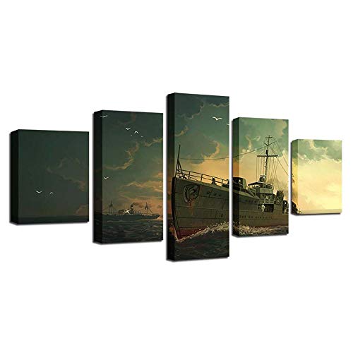 Idée cadeau salon tableau Steamship and seabirds 5 pièces moderne