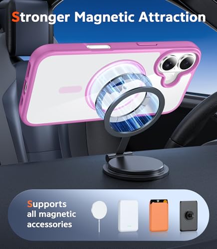 Image of FNTCASE for iPhone 17 Case Clear: Magnetic Phone Cases with Screen Protector Drop Proof Compatible with Magsafe Slim Anti Yellowing Rugged Shockproof Protective Transparent Cell Cover (B-Pink)