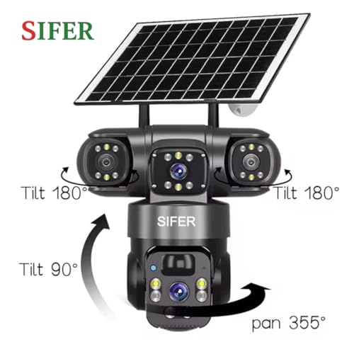 Image of SIFER 5 MP Full HD Triple Lens Solar CCTV Camera | Night Vision | 4g sim Solar CCTV Camera 360 Outdoor | Motion Detection | 2-Way Audio | Cloud & SD Card Supported