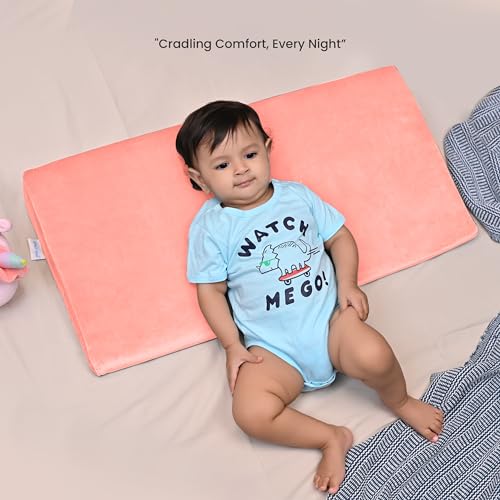 Image of Cherilo Full Size Elevated Wedge Pillow for Baby Crib & Mattress, Helps to Elevate Baby for Acid Reflux, Colic, GERD, Heat Burn & Vomiting | 28 inch x 14 inch x 3.5 inch | - with Removable Velvet Cover - Peach