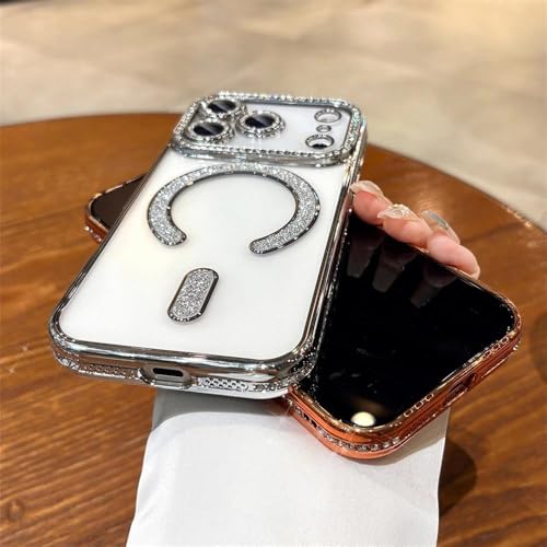 Image of DIZORO Compatible with (iPhone 17 Pro Max Case) Clear Luxury Diamond Glitter Case |Camera Lens Protector with Glitter Ring | Premium Shockproof Glossy Shiny Back Cover Case for Girls Women -Silver
