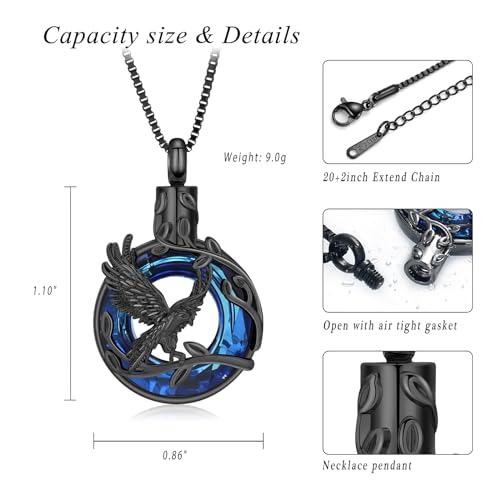 XSMZB Eagle Cremation Jewelry for Ashes Circle of Life Urn Necklace Keepsake Crystal Memorial Pendant Human Pets Ash Holder Gift for Women Men2