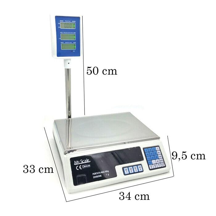 Bilancia Elettronica Digitale da Banco 40 kg 200 gr, Sensibilità 2 gr, Display LCD, Funzione Tara, Piatto Acciaio