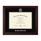 Framerly - St. John's University, New York 18" W X 13" H Diploma Frame - Fits a Phd - Gold Embossed Diploma Frame - Cherry Moulding with Black and Red Matting - Officially Licensed