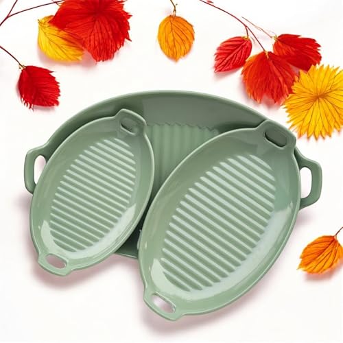 Image of Serving Platter | Melamine Snack Platter | Multi-Purpose Kitchen Serving Platter | Versatile Chip and Dip Tray for Snacks, Starters & Desserts | Lightweight & Dishwasher Safe | Set of 3 (GREEN)