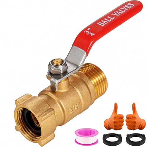 Image of SheeChung Garden Hose Shut Off Valve - Full Flow - Heavy Duty Water Hose Ball Valve with Long Handle, 3 /4 inch GHT Brass Hose Connector Adapter Fittings for RV Camper