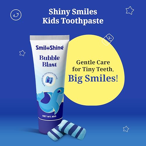 Image of SMILOSHINE Kids Bubble Blast Gel Toothpaste 80g Pack of 2| Bubble Gum Flavor with Glow in The Dark Fun | Low Fluoride Formula for Kids Daily Oral Care & Fresh Breath
