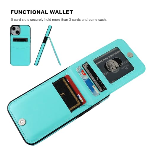 Image of KIHUWEY Compatible with iPhone 13 Case Wallet with Credit Card Holder, Premium Leather Magnetic Clasp Kickstand Heavy Duty Protective Cover for iPhone 13 6.1 inch(Light Blue)