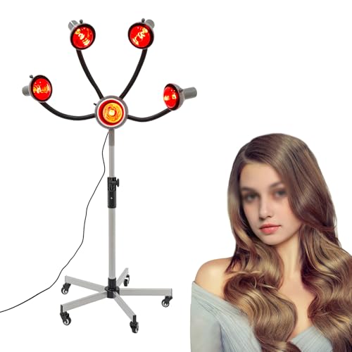 5 Head Infrared Heat Lamp Salon,750w Multifunctional Rotating Hair Processor with 5 Universal Wheels,Professional Temperature Adjustable Hair Dryer for Beauty Salons, Hair Salons, Home Use