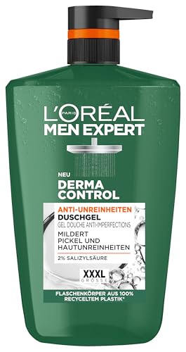 L'Oréal Men Expert XXXL Duschgel und Shampoo für Männer, Duschbad zur Reinigung von Körper, Haar und Gesicht, Herren Körperpflege für zu Unreinheiten neigende Haut, Derma Control, 1 x 1000 ml