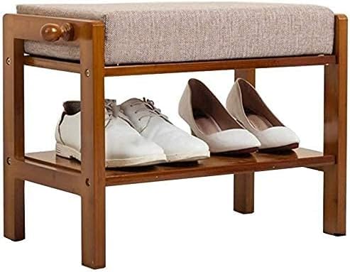 Tabouret de canapé en Lin Rembourré et Structure en Bois Noble