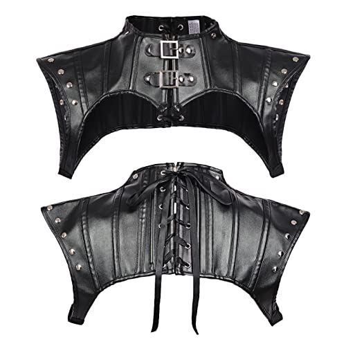 KUOIN Womens Gothic Shoulder Armor Harness with Rivets Leather Jacket Steampunk Shrug Corset Halloween Costume