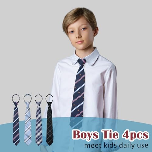 Boys Tie 4 packs Kids Tie, Ties for Boys Pre Tied Boys Zipper Tie for School Casual Graduation2