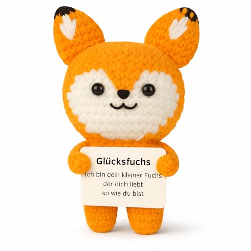 Glücksmoment Pocket - DAS ORIGINAL Hug Positiver Glücksfuchs Glücksbringer und Kleine Umarmung MutmacherGeschenk Gute Besserung Geschenk Kreative Strickwolle Fuchs Figur Einschulung Geschenk