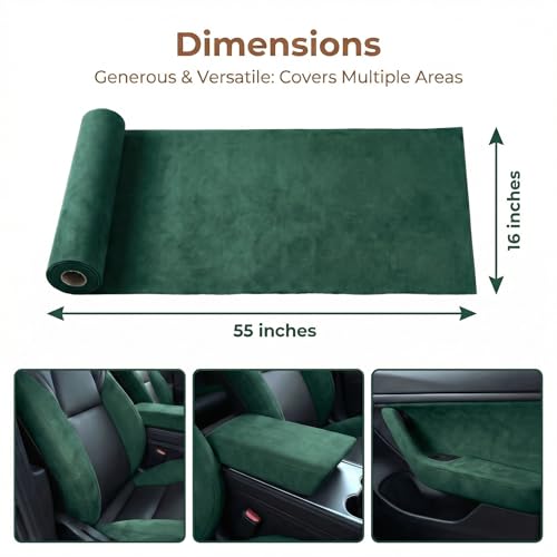 Image of Suede Fabric Wrap - Self Adhesive Film Sticker 16 x 55 Inches Silky Decal Sheet for Car Interior Furniture Upholstery DIY Elastic Stretch Peel and Stick Dark Green