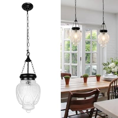 Black Pendant Lights Kitchen Island, Glass Vintage Kitchen Island Lighting, Pendant Lighting over Sink, Farmhouse Pendant Light Fixture Bathroom Lights for Dining Room Entryway, Height Adjustable