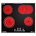 FIREGAS Einbau Cerankochfeld 4 Platten – Glaskeramikkochfeld 59 cm, 7200W, 9 Stufen, Herdplatte 4 Kochfelder, Slider Touch, Kindersicherung, Restwärmeanzeige, Starkstrom-Anschluss, Ohne Stecker
