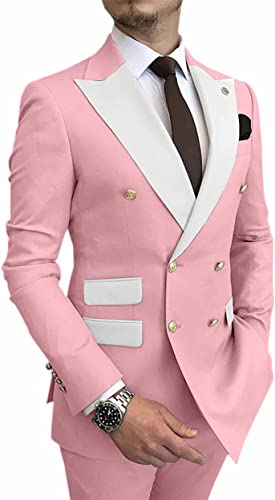 Men's Slim Fit Suit 2 Piece Set Prom Peak Lapel Contrast Color Wedding Tuxedo Double Breasted (Blazer+Pant)