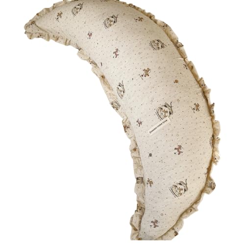 DLCOFOUND Cotton Linen Crescent Moon Body Pillow with Removable Washable Cover Soft Support Pillow for Side Sleepers Adults Pregnancy and Lumbar Rest (Carousel)