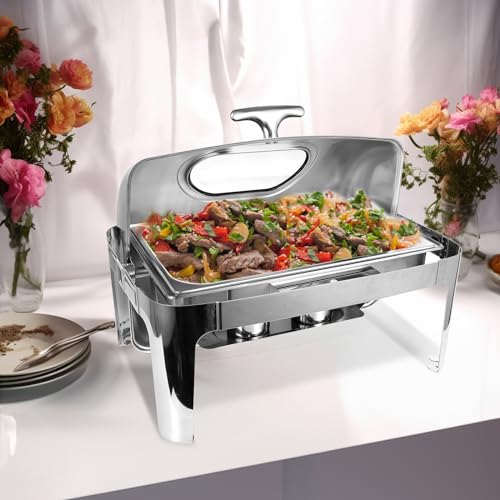IMACONE Roll-Top-Chafing Dish Buffet-Set mit Sichtfenster, 8QT Edelstahl-Käfer und Buffetwärmer für die Gastronomie, mit Lebensmittel- und Wasserpfanne, klappbarem Rahmen, Kraftstoffhalter für – Bild 8