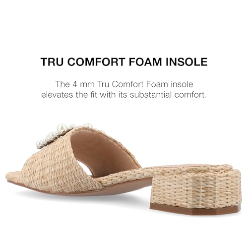 Journee Womens Pearl Raffia Slip On Open Square Toe Outset Block Heel Justina Comfort Foam Flat Sandals4