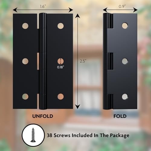 Dimensions: unfolded 2.5 x 1.6 in, folded 2.5 x 0.9 in, hole diameter 0.18 in