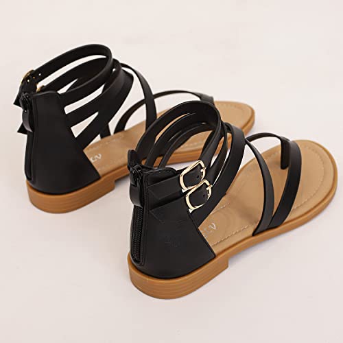 Women Crisscross Strappy Gladiator Sandals Summer Open Toe Thong Flat Fisherman Roman Shoes with Zipper Closure4