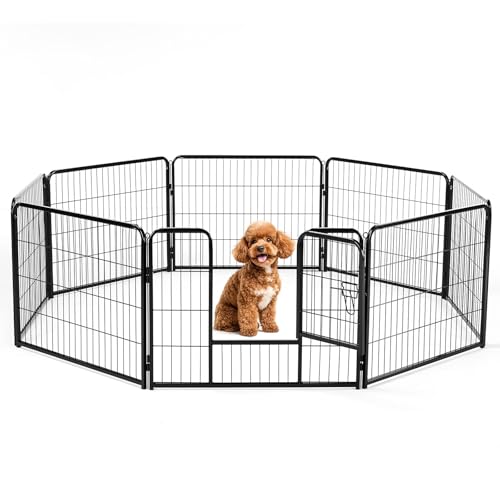 Image of DUMOS Dog Playpen 24 Inch 8 Panels Indoor Outdoor Metal Pet Fence